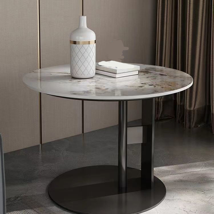Modern Round Slate Cocktail Table Stainless Steel Pedestal Coffee Table 19.7"L x 19.7"W x 19.7"H Black Clearhalo 'Coffee & Accent Tables' 'Coffee Tables' 'coffee_tables' 'furn' 'furn_coffee_tables' 'Furniture' 'Living Room Furniture' 6671457