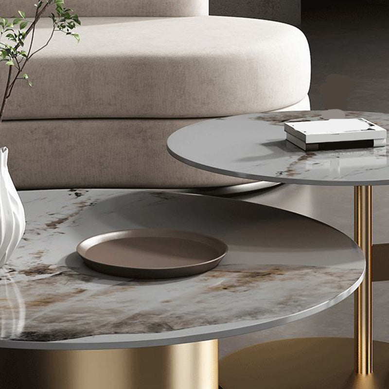 Modern Round Slate Cocktail Table Stainless Steel Pedestal Coffee Table Clearhalo 'Coffee & Accent Tables' 'Coffee Tables' 'coffee_tables' 'furn' 'furn_coffee_tables' 'Furniture' 'Living Room Furniture' 6671458