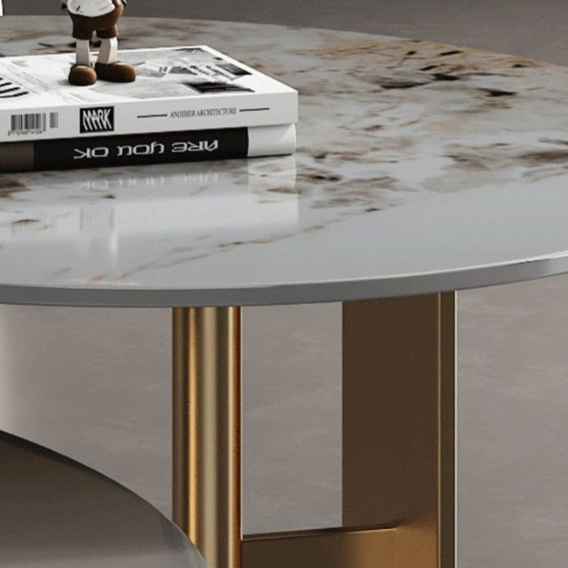 Modern Round Slate Cocktail Table Stainless Steel Pedestal Coffee Table Clearhalo 'Coffee & Accent Tables' 'Coffee Tables' 'coffee_tables' 'furn' 'furn_coffee_tables' 'Furniture' 'Living Room Furniture' 6671459