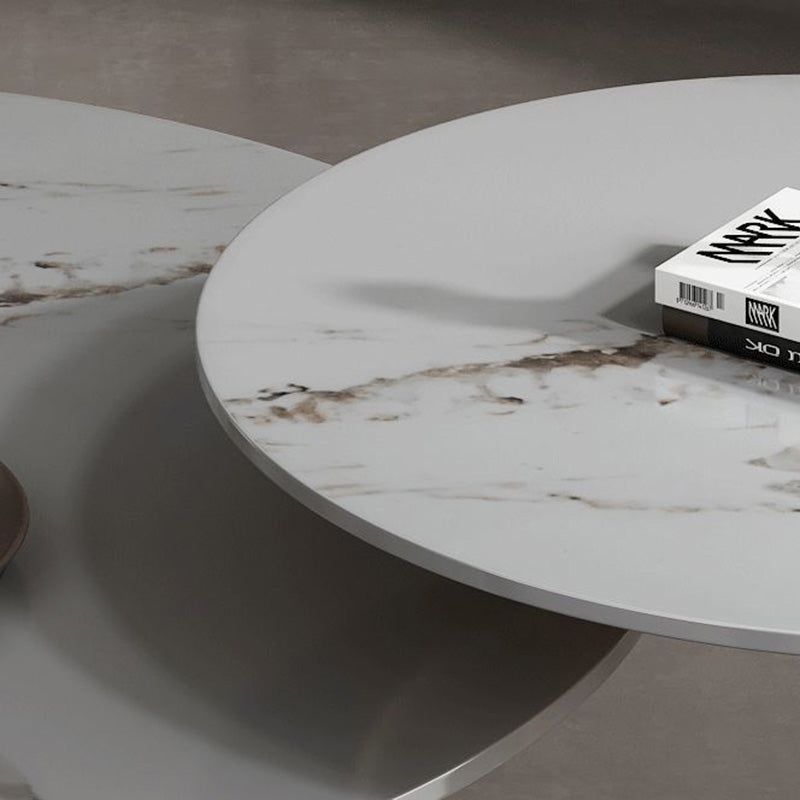 Modern Round Slate Cocktail Table Stainless Steel Pedestal Coffee Table Clearhalo 'Coffee & Accent Tables' 'Coffee Tables' 'coffee_tables' 'furn' 'furn_coffee_tables' 'Furniture' 'Living Room Furniture' 6671461