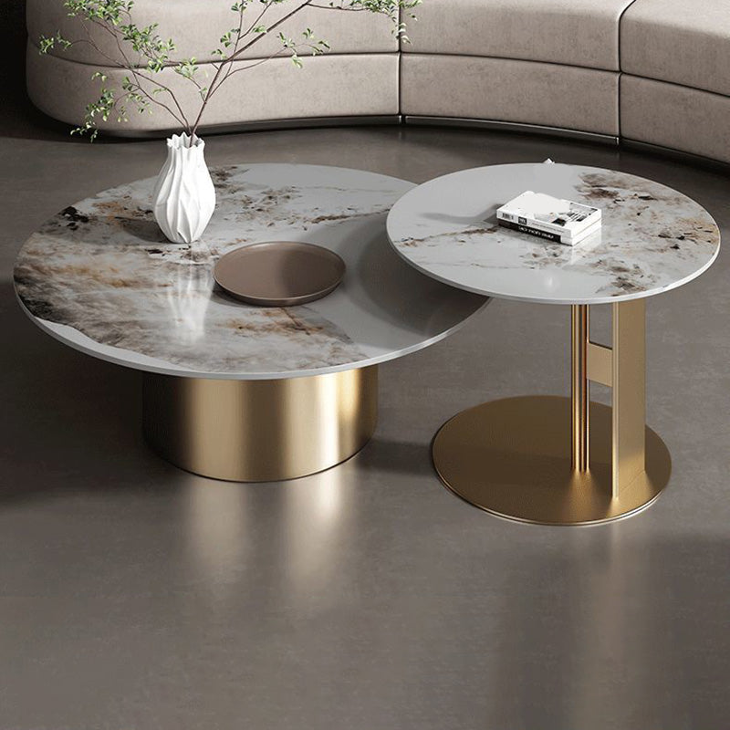 Modern Round Slate Cocktail Table Stainless Steel Pedestal Coffee Table Clearhalo 'Coffee & Accent Tables' 'Coffee Tables' 'coffee_tables' 'furn' 'furn_coffee_tables' 'Furniture' 'Living Room Furniture' 6671463