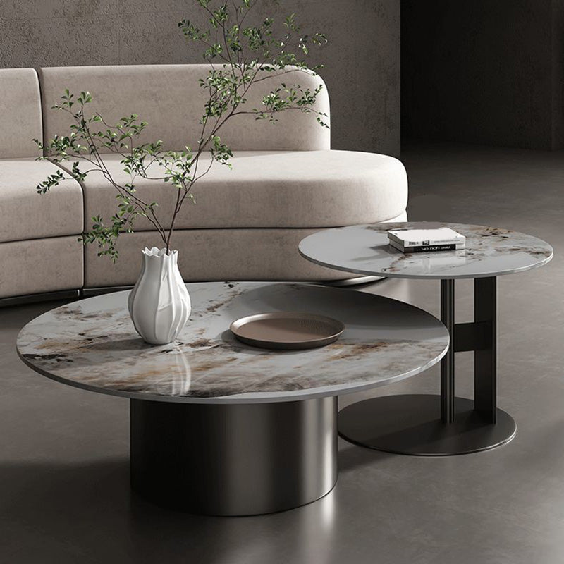 Modern Round Slate Cocktail Table Stainless Steel Pedestal Coffee Table Clearhalo 'Coffee & Accent Tables' 'Coffee Tables' 'coffee_tables' 'furn' 'furn_coffee_tables' 'Furniture' 'Living Room Furniture' 6671464
