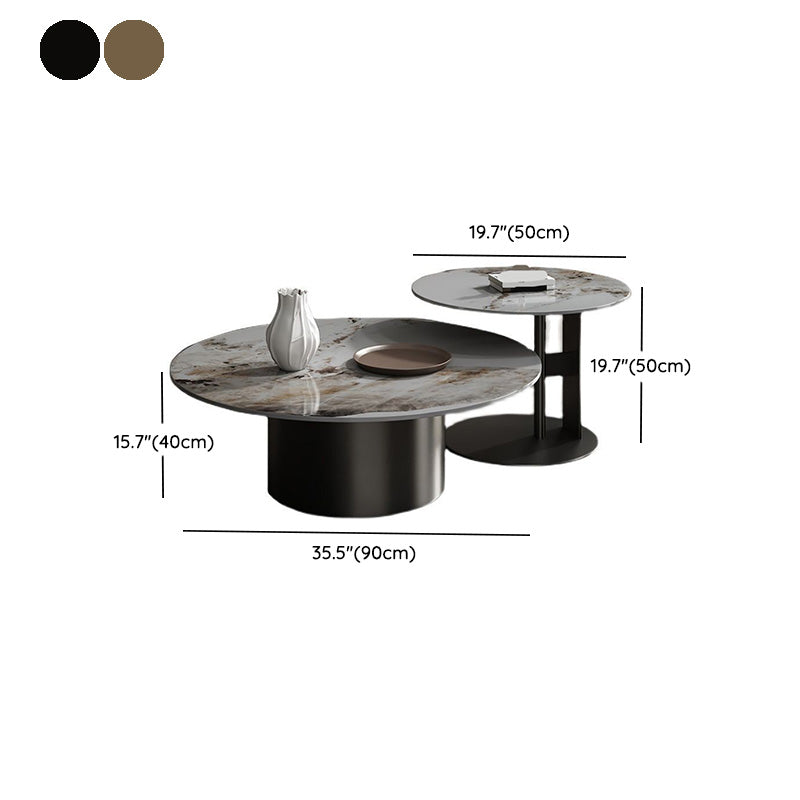 Modern Round Slate Cocktail Table Stainless Steel Pedestal Coffee Table Clearhalo 'Coffee & Accent Tables' 'Coffee Tables' 'coffee_tables' 'furn' 'furn_coffee_tables' 'Furniture' 'Living Room Furniture' 6671468