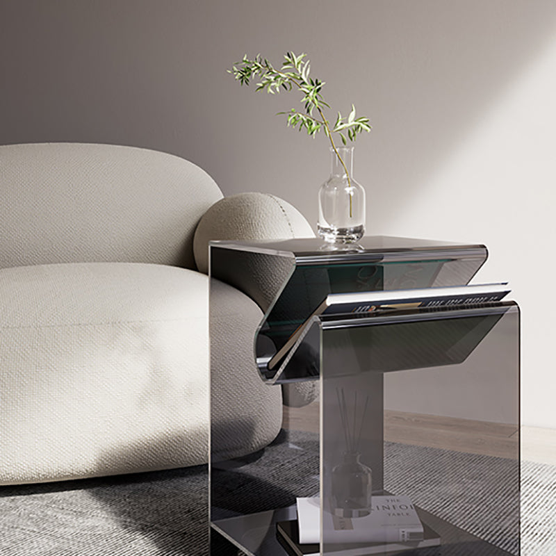 Plastic Double Tier End Table Rectangular Corner Table with Storage