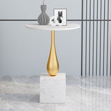 Contemporary Stone Top End Table 23.62" Tall Pedestal Side Table