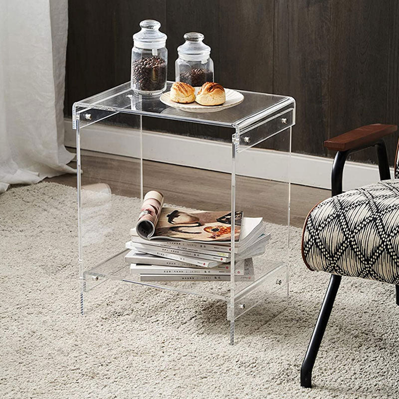 Plastic 2-Tier End Table Rectangular Corner Table for Living Room