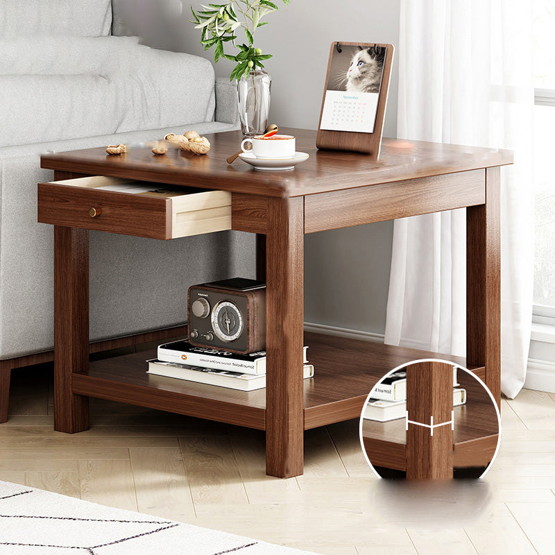 Contemporary Side Table Double Tier Wood Accent Side Table with Shelf