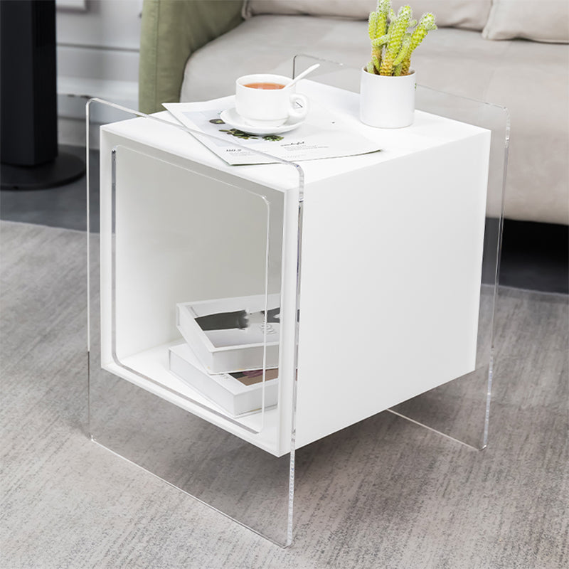 Modern Square End Table Double Tier Corner Table with Storage White 1 Clearhalo 'Coffee & Accent Tables' 'End & Side Tables' 'end_side_tables' 'furn' 'furn_end_side_tables' 'Furniture' 'Living Room Furniture' 6671685