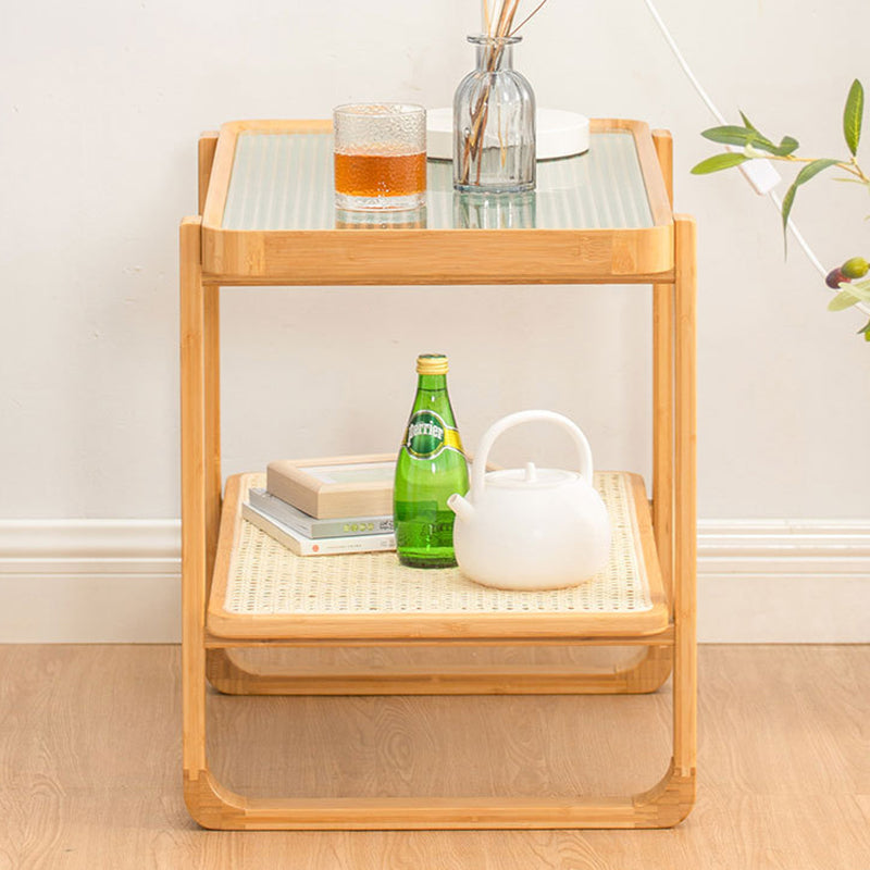 20.94" Tall Sled Side Table Asian Natural Side End Snack Table with Shelf