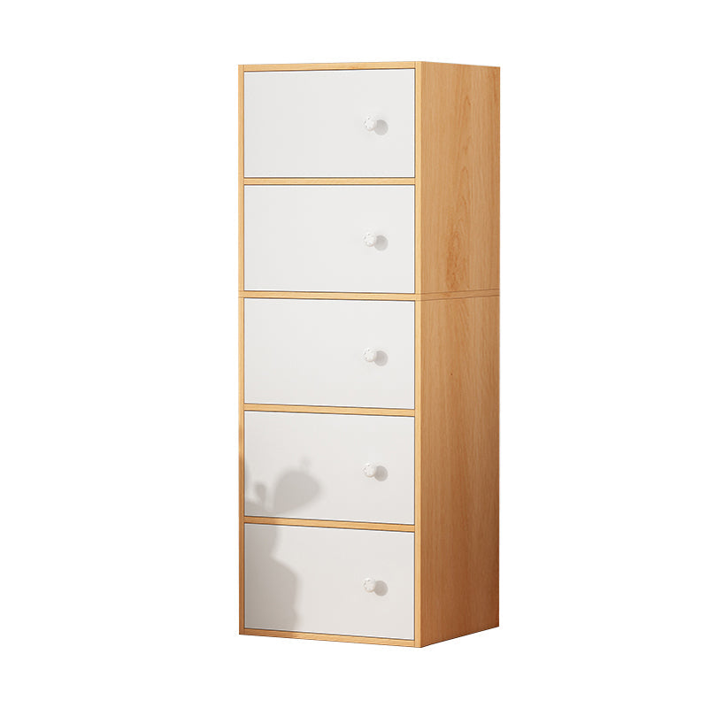Contemporary Rectangle Storage Cabinet Manufactured Wood Accent Cabinet with Doors 16"L x 12"W x 50"H Natural Wood White Clearhalo 'Cabinets & Chests' 'cabinets_chests' 'furn' 'furn_cabinets_chests' 'Furniture' 'Living Room Furniture' 6671878
