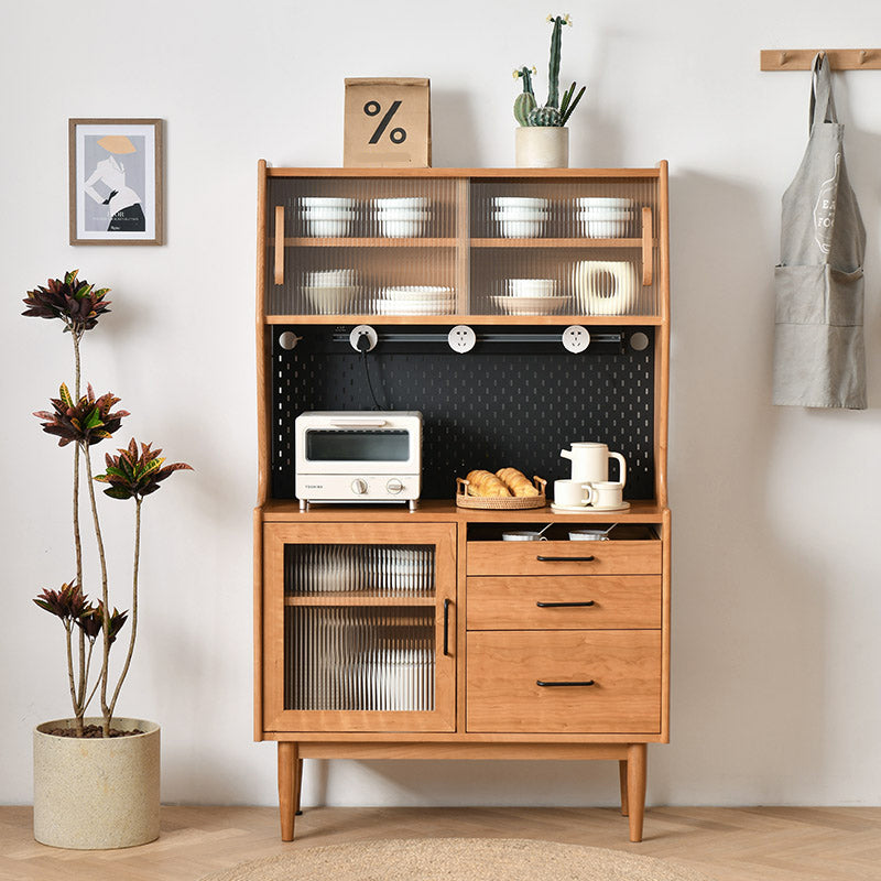 Rectangle Glass Paned Accent Cabinet Industrial Natural Finish Storage Cabinet Clearhalo 'Cabinets & Chests' 'cabinets_chests' 'furn' 'furn_cabinets_chests' 'Furniture' 'Living Room Furniture' 6671941