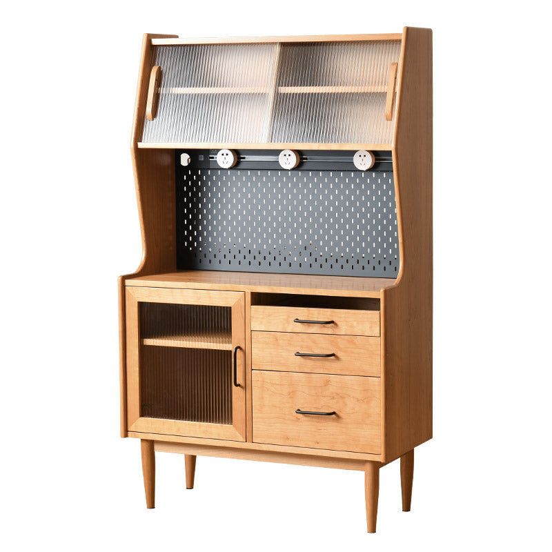 Rectangle Glass Paned Accent Cabinet Industrial Natural Finish Storage Cabinet Cherry Wood Clearhalo 'Cabinets & Chests' 'cabinets_chests' 'furn' 'furn_cabinets_chests' 'Furniture' 'Living Room Furniture' 6671945