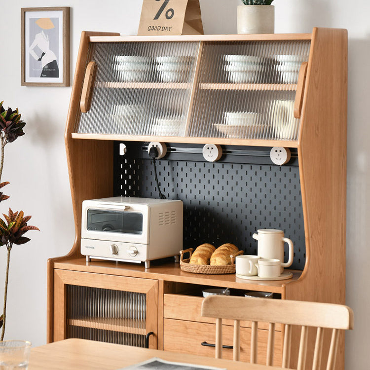 Rectangle Glass Paned Accent Cabinet Industrial Natural Finish Storage Cabinet Clearhalo 'Cabinets & Chests' 'cabinets_chests' 'furn' 'furn_cabinets_chests' 'Furniture' 'Living Room Furniture' 6671950