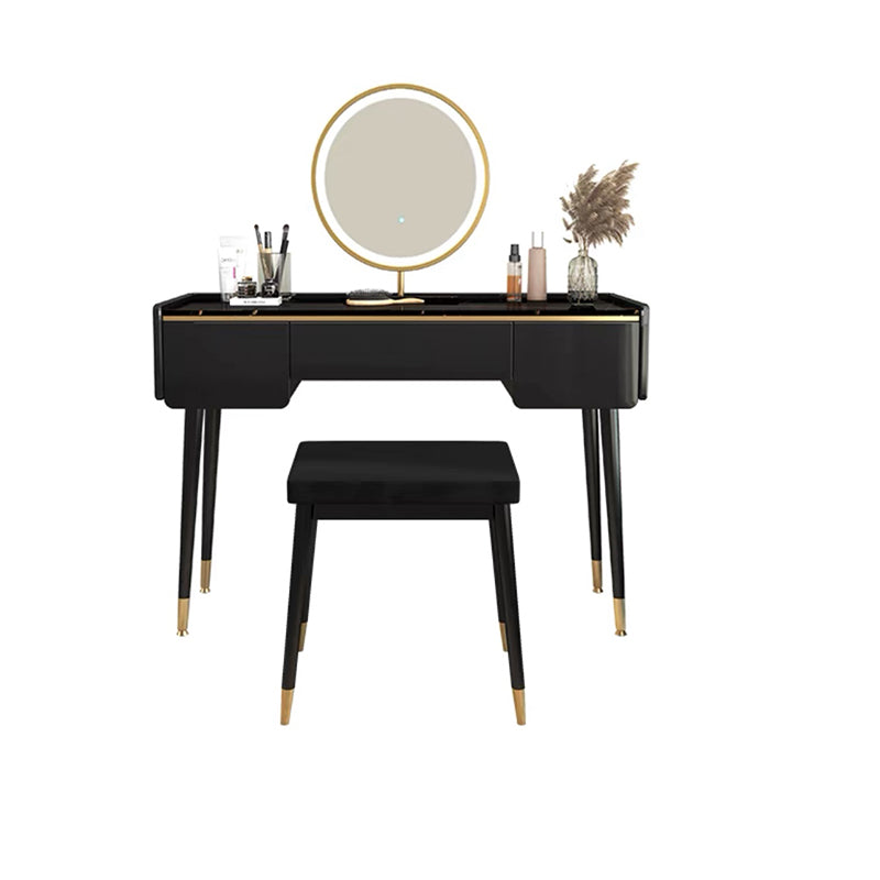 Glam houten framekrandtafel leisteen top ijdelheid met laden