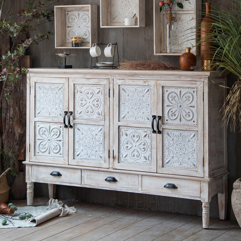 Industrial Rectangle Accent Cabinet Distressed Finish Fretwork Accent Cabinet Clearhalo 'Cabinets & Chests' 'cabinets_chests' 'furn' 'furn_cabinets_chests' 'Furniture' 'Living Room Furniture' 6672091