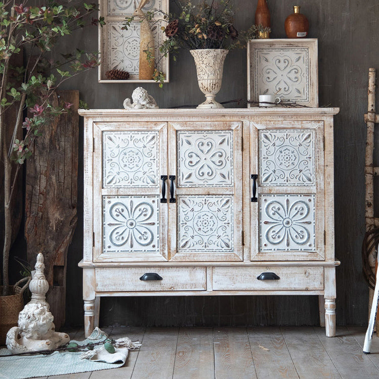 Industrial Rectangle Accent Cabinet Distressed Finish Fretwork Accent Cabinet Clearhalo 'Cabinets & Chests' 'cabinets_chests' 'furn' 'furn_cabinets_chests' 'Furniture' 'Living Room Furniture' 6672092