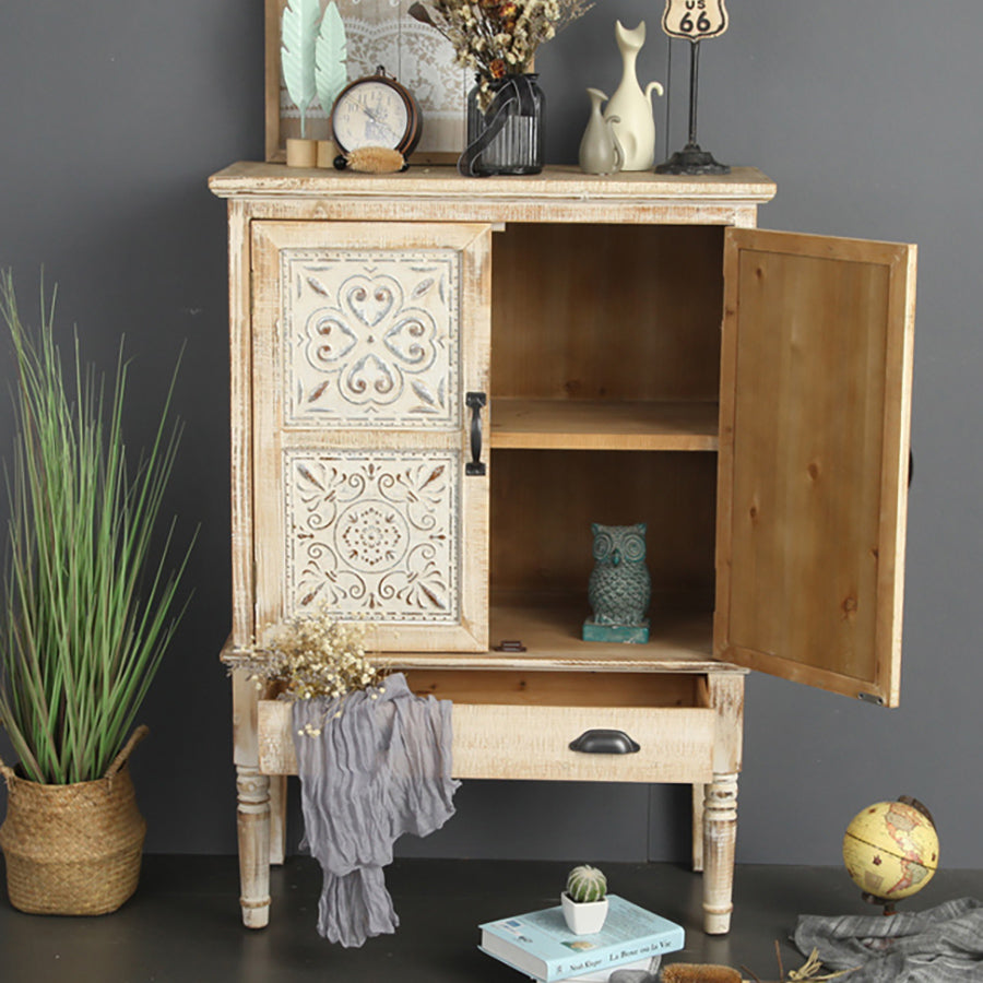 Industrial Rectangle Accent Cabinet Distressed Finish Fretwork Accent Cabinet Clearhalo 'Cabinets & Chests' 'cabinets_chests' 'furn' 'furn_cabinets_chests' 'Furniture' 'Living Room Furniture' 6672100