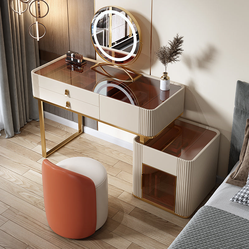 Set di sgabelli da toeletta da top con vetro di vanità per trucco leggero