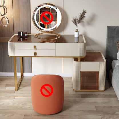 Set di sgabelli da toeletta da top con vetro di vanità per trucco leggero