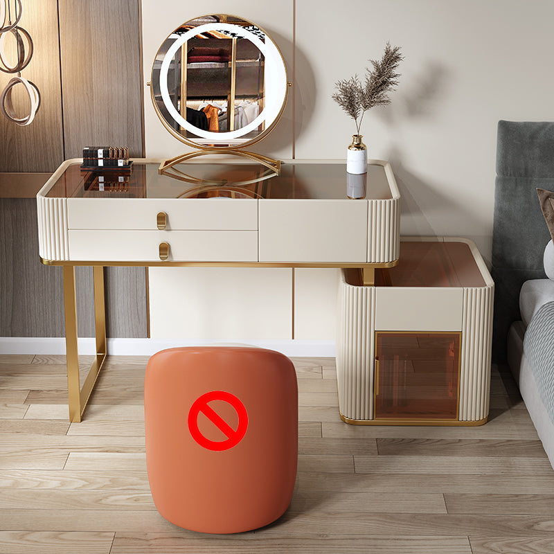 Set di sgabelli da toeletta da top con vetro di vanità per trucco leggero