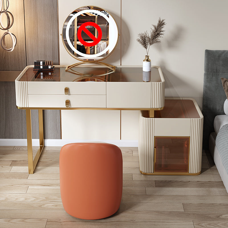 Set di sgabelli da toeletta da top con vetro di vanità per trucco leggero