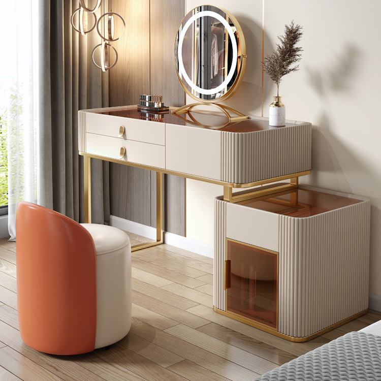 Set di sgabelli da toeletta da top con vetro di vanità per trucco leggero