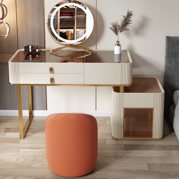 Set di sgabelli da toeletta da top con vetro di vanità per trucco leggero