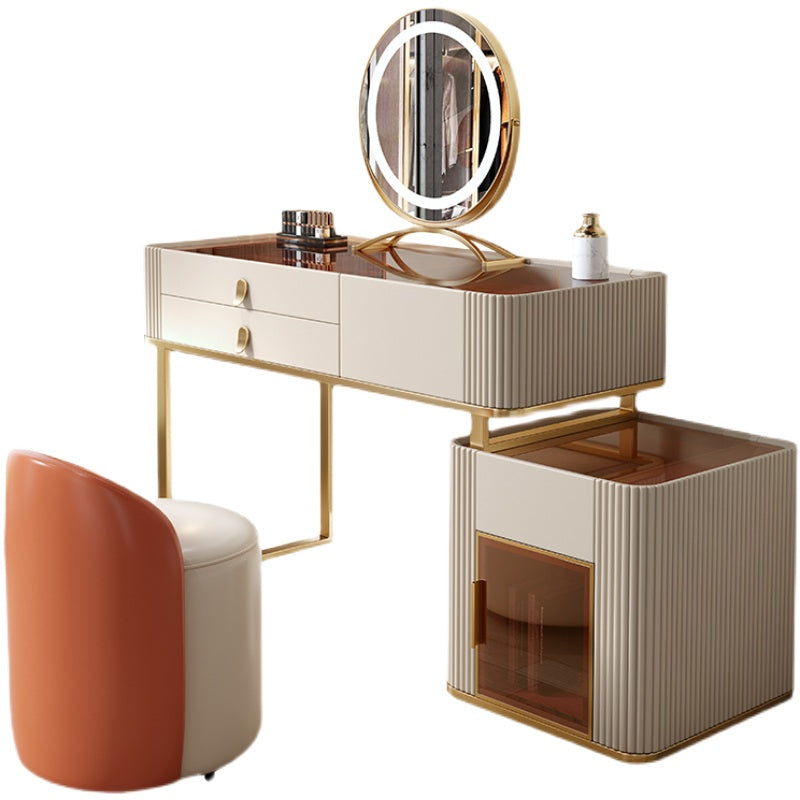 Set di sgabelli da toeletta da top con vetro di vanità per trucco leggero