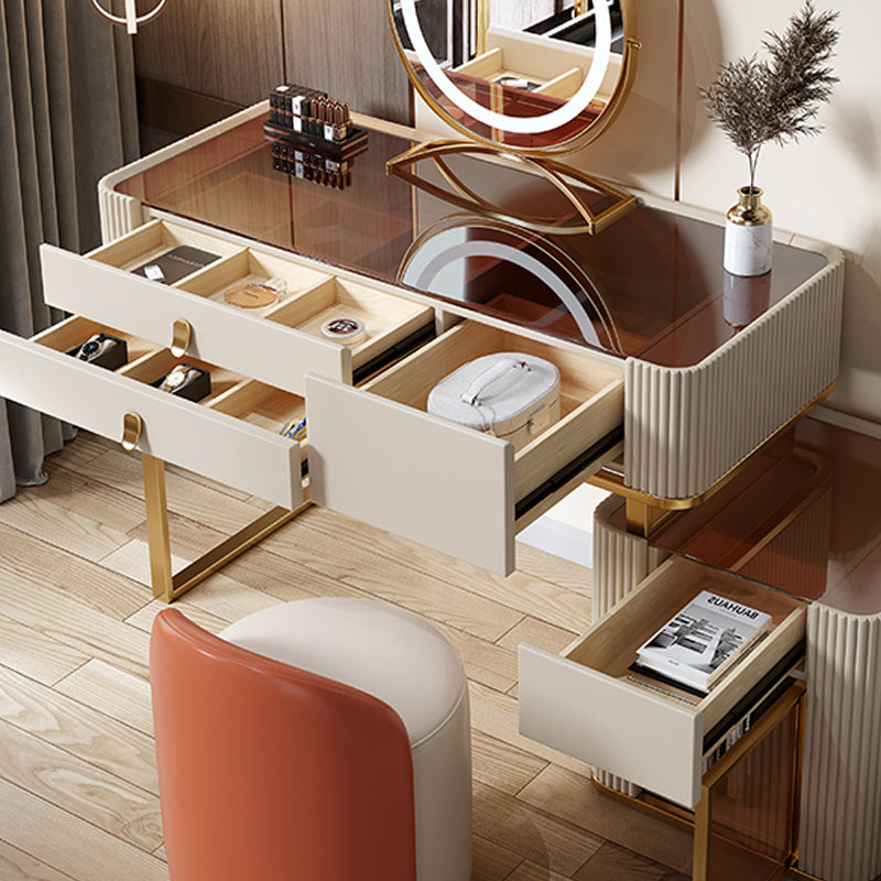 Set di sgabelli da toeletta da top con vetro di vanità per trucco leggero