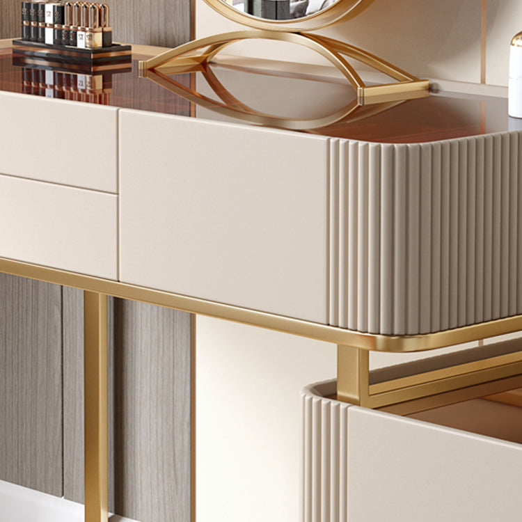 Set di sgabelli da toeletta da top con vetro di vanità per trucco leggero