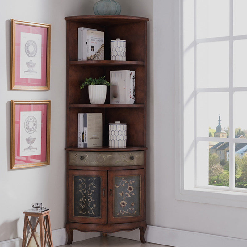 Industrial Corner Accent Cabinet Distressed Finish Fretwork Accent Cabinet Light Brown Clearhalo 'Cabinets & Chests' 'cabinets_chests' 'furn' 'furn_cabinets_chests' 'Furniture' 'Living Room Furniture' 6672172