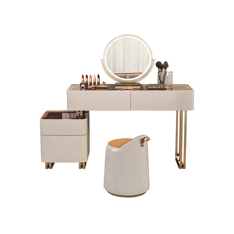 30.7" Height Makeup Table Solid Wood Vanity with Drawers Vanity Stool Makeup Vanity & Mirror & Stools 39"L x 18"W x 31"H 4 Clearhalo 'Bedroom Furniture' 'furn' 'furn_makeup_vanities' 'Furniture' 'Makeup Vanities' 'makeup_vanities' 6672371