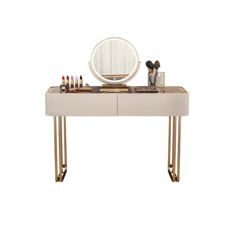30.7" Height Makeup Table Solid Wood Vanity with Drawers Vanity Stool Makeup Vanity & Mirror 39"L x 18"W x 31"H 2 Clearhalo 'Bedroom Furniture' 'furn' 'furn_makeup_vanities' 'Furniture' 'Makeup Vanities' 'makeup_vanities' 6672389