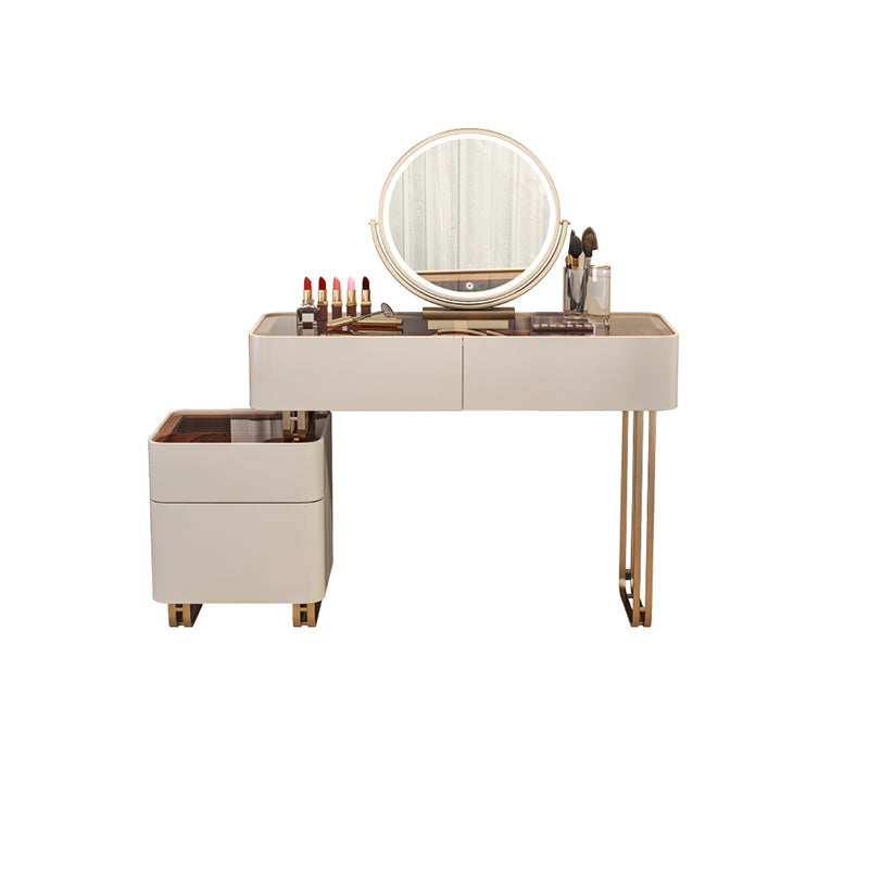 30.7" Height Makeup Table Solid Wood Vanity with Drawers Vanity Stool Makeup Vanity & Mirror 31"L x 18"W x 31"H 4 Clearhalo 'Bedroom Furniture' 'furn' 'furn_makeup_vanities' 'Furniture' 'Makeup Vanities' 'makeup_vanities' 6672392