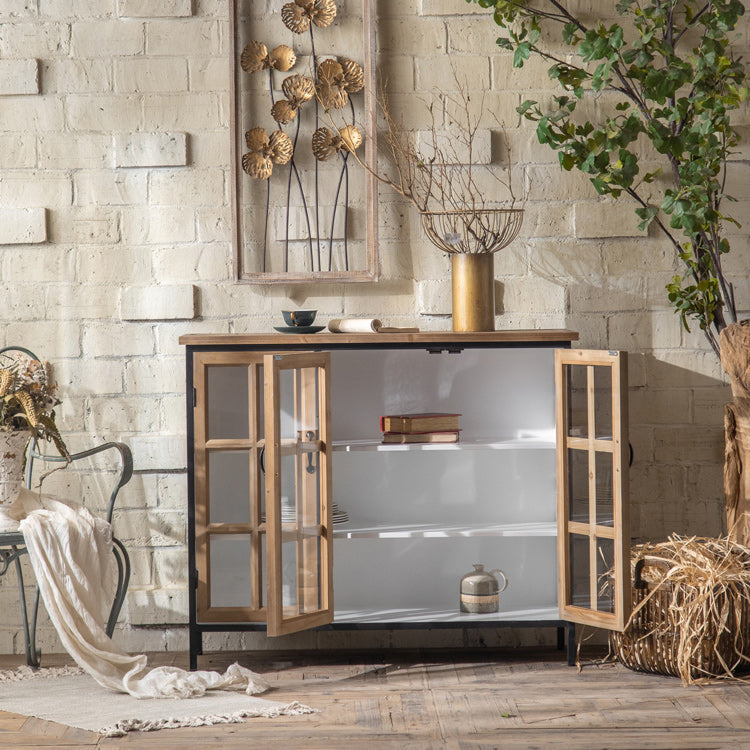 Wood and Iron Chest with Doors Bar Pulls Accent Cabinet with Shelves Clearhalo 'Cabinets & Chests' 'cabinets_chests' 'furn' 'furn_cabinets_chests' 'Furniture' 'Living Room Furniture' 6672535