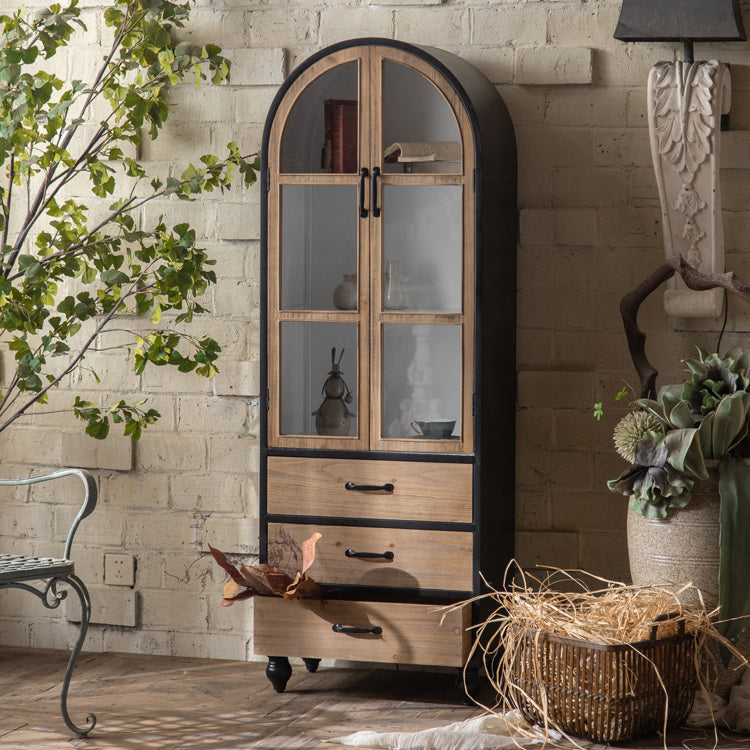 Wood and Iron Chest with Doors Bar Pulls Accent Cabinet with Shelves 23.6"L x 15.7"W x 68.3"H Clearhalo 'Cabinets & Chests' 'cabinets_chests' 'furn' 'furn_cabinets_chests' 'Furniture' 'Living Room Furniture' 6672536