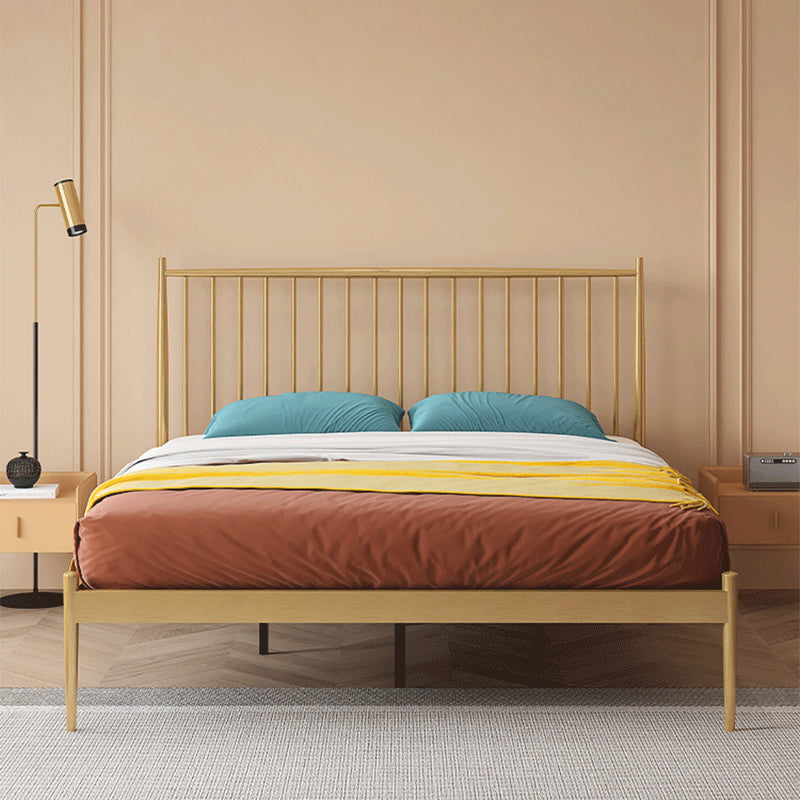 Glam Metal Slat Bed with Headboard Standard Bed with Metal Legs in Gold Queen Bed & Mattress Clearhalo 'Bedroom Furniture' 'Beds' 'furn' 'furn_beds' 'Furniture' 6672608