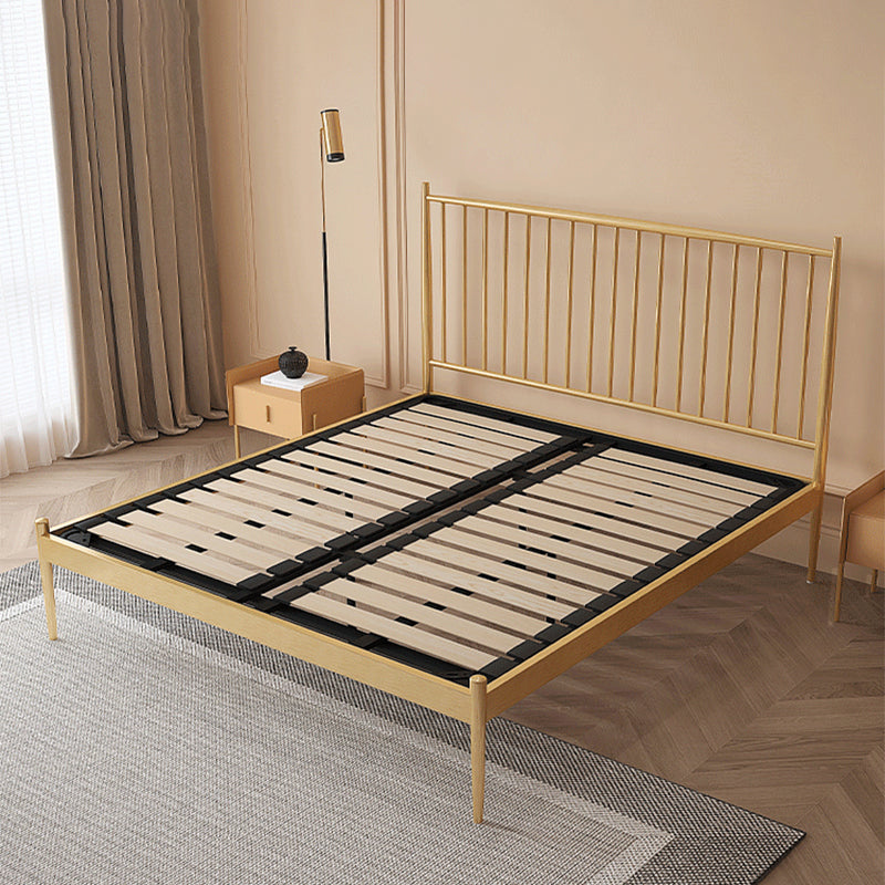 Glam Metal Slat Bed with Headboard Standard Bed with Metal Legs in Gold Wood Single Bed Clearhalo 'Bedroom Furniture' 'Beds' 'furn' 'furn_beds' 'Furniture' 6672611