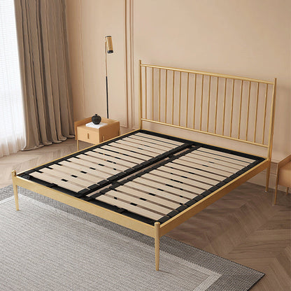 Glam Metal Slat Bed with Headboard Standard Bed with Metal Legs in Gold Wood Single Bed Clearhalo 'Bedroom Furniture' 'Beds' 'furn' 'furn_beds' 'Furniture' 6672611