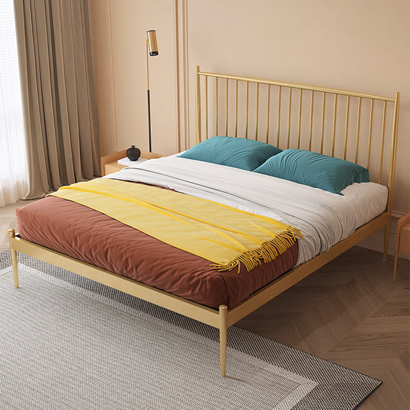 Glam Metal Slat Bed with Headboard Standard Bed with Metal Legs in Gold Full XL Bed & Mattress Clearhalo 'Bedroom Furniture' 'Beds' 'furn' 'furn_beds' 'Furniture' 6672622