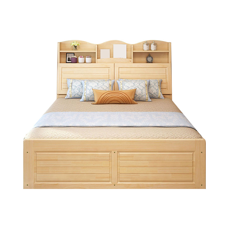 Modern Bed Frame  Solid Wood Headboard Standard Bed with Storage