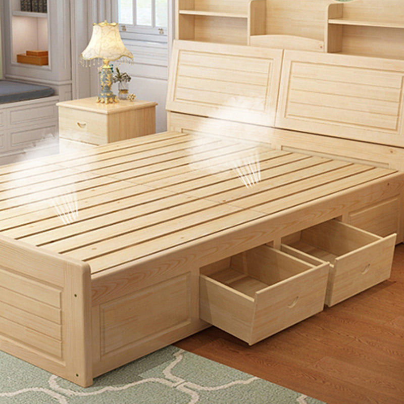 Modern Bed Frame  Solid Wood Headboard Standard Bed with Storage