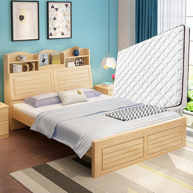 Modern Bed Frame  Solid Wood Headboard Standard Bed with Storage