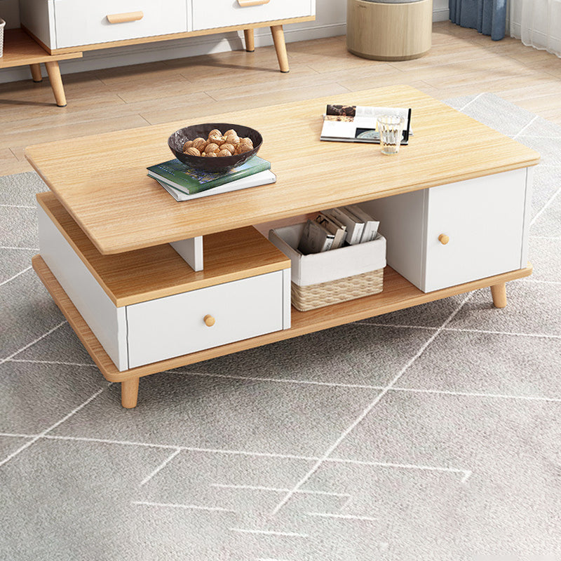 Artificial Wood Coffee or End Table Rectangular Coffee Table with Storage 39.5"L x 19"W x 18"H Light Wood Cabinet Included Clearhalo 'Coffee & Accent Tables' 'Coffee Tables' 'coffee_tables' 'furn' 'furn_coffee_tables' 'Furniture' 'Living Room Furniture' 6672967