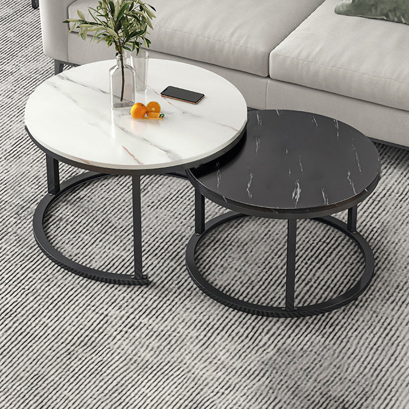 Round Coffee Or End Table Glam Drum Coffee Table in Black and White 27.5"L x 27.5"W x 18"H + 20"L x 20"W x 15"H Black White Black Clearhalo 'Coffee & Accent Tables' 'Coffee Tables' 'coffee_tables' 'furn' 'furn_coffee_tables' 'Furniture' 'Living Room Furniture' 6673039