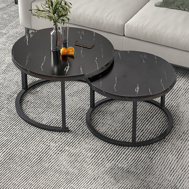 Round Coffee Or End Table Glam Drum Coffee Table in Black and White 27.5"L x 27.5"W x 18"H + 20"L x 20"W x 15"H Black Black Clearhalo 'Coffee & Accent Tables' 'Coffee Tables' 'coffee_tables' 'furn' 'furn_coffee_tables' 'Furniture' 'Living Room Furniture' 6673042