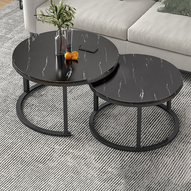 Round Coffee Or End Table Glam Drum Coffee Table in Black and White 31.5"L x 31.5"W x 18"H + 24"L x 24"W x 15"H Black Black Clearhalo 'Coffee & Accent Tables' 'Coffee Tables' 'coffee_tables' 'furn' 'furn_coffee_tables' 'Furniture' 'Living Room Furniture' 6673044