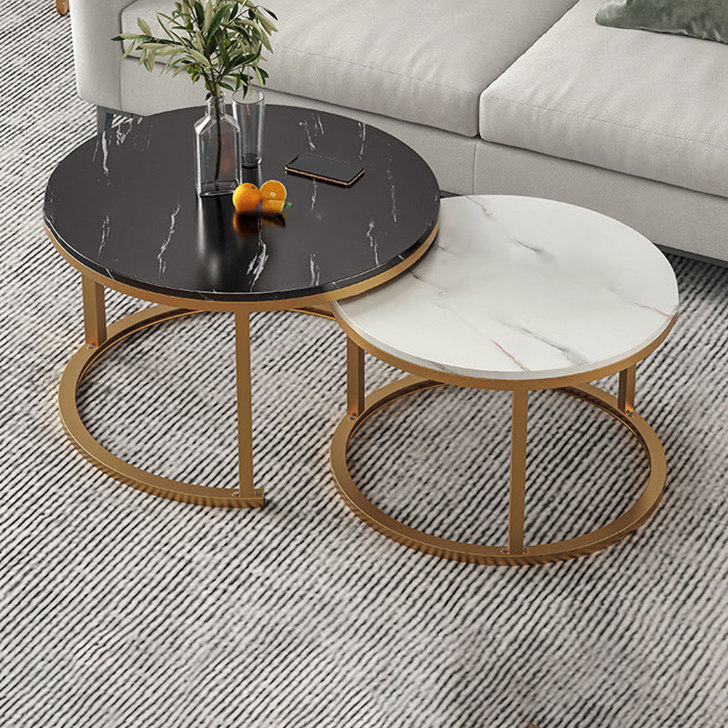 Round Coffee Or End Table Glam Drum Coffee Table in Black and White 27.5"L x 27.5"W x 18"H + 20"L x 20"W x 15"H Gold Black White Clearhalo 'Coffee & Accent Tables' 'Coffee Tables' 'coffee_tables' 'furn' 'furn_coffee_tables' 'Furniture' 'Living Room Furniture' 6673047