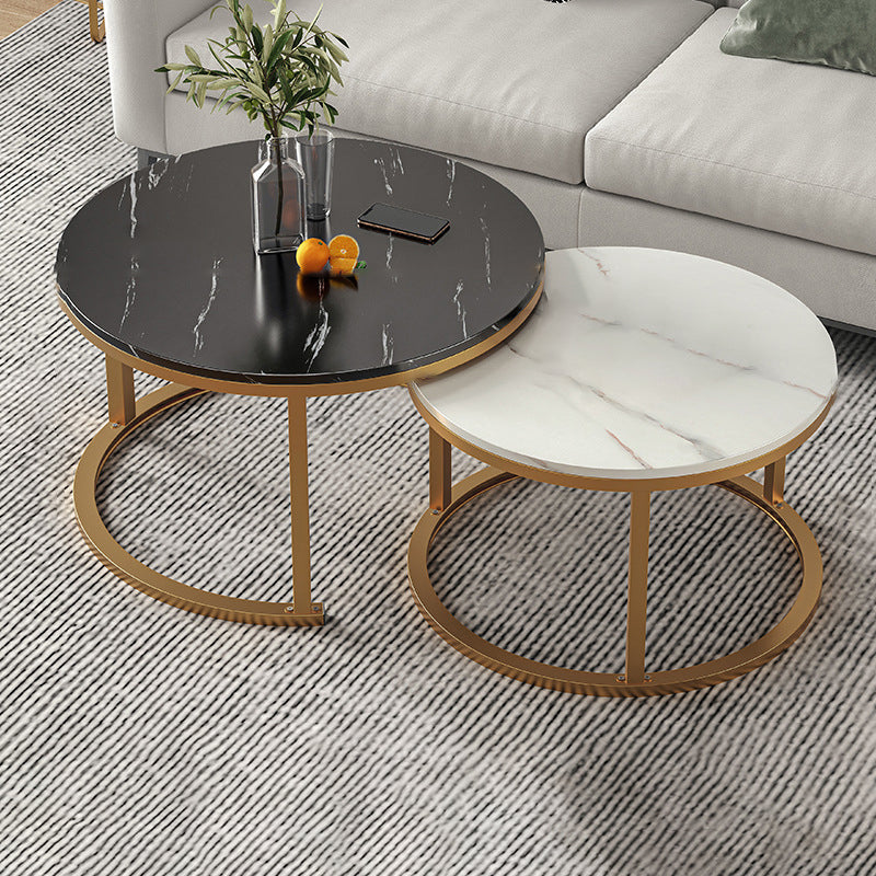 Round Coffee Or End Table Glam Drum Coffee Table in Black and White 31.5"L x 31.5"W x 18"H + 24"L x 24"W x 15"H Gold Black White Clearhalo 'Coffee & Accent Tables' 'Coffee Tables' 'coffee_tables' 'furn' 'furn_coffee_tables' 'Furniture' 'Living Room Furniture' 6673049