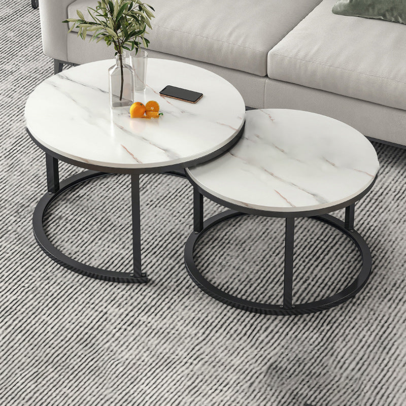 Round Coffee Or End Table Glam Drum Coffee Table in Black and White 27.5"L x 27.5"W x 18"H + 20"L x 20"W x 15"H Black White Clearhalo 'Coffee & Accent Tables' 'Coffee Tables' 'coffee_tables' 'furn' 'furn_coffee_tables' 'Furniture' 'Living Room Furniture' 6673051